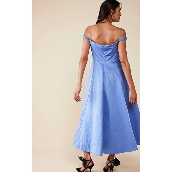 Free People Women's Size 2 Cornflower Blue Alinda‎ Off The Shoulder Midi Dress - Picture 14 of 14